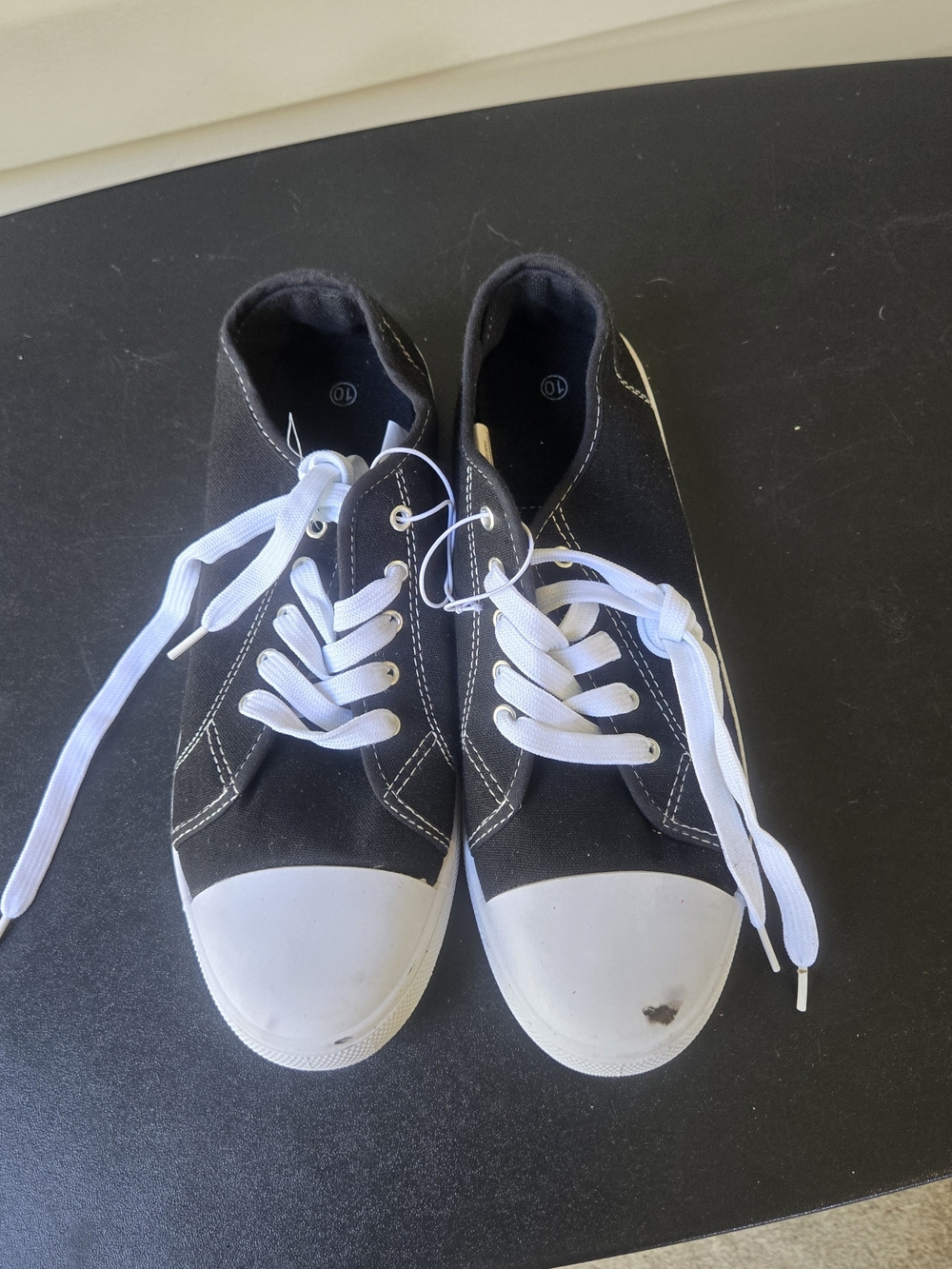 Black Canvas Kids Lace-Up Sneakers with White Toe